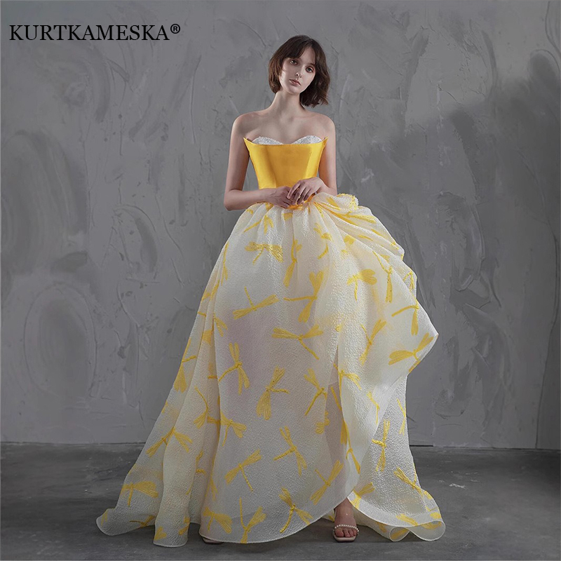 Embroidery Yellow Dress - Gaun Pesta Pernikahan Elegan Warna Kuning