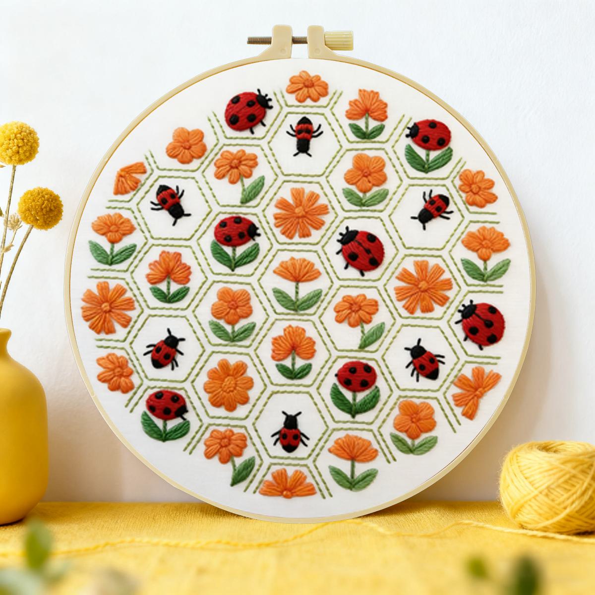 Embroidery Lady Bug - 1pc 20X20CM/15X15CM 7.87/6.3inch Kit Bordir Bunga