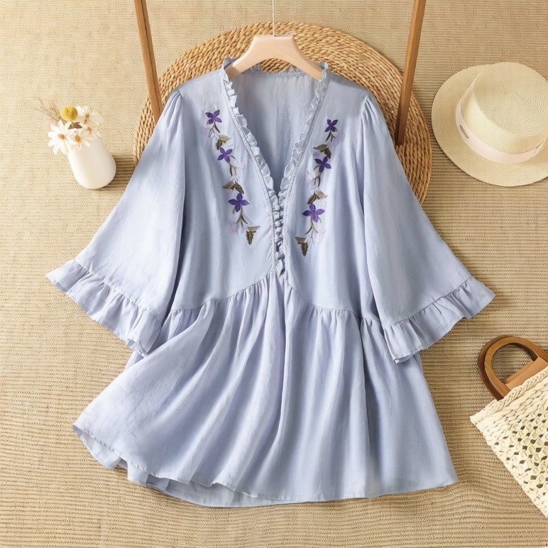 Embroidery Cotton Shirt - Kemeja Katun Linen dengan Bordir Motif
