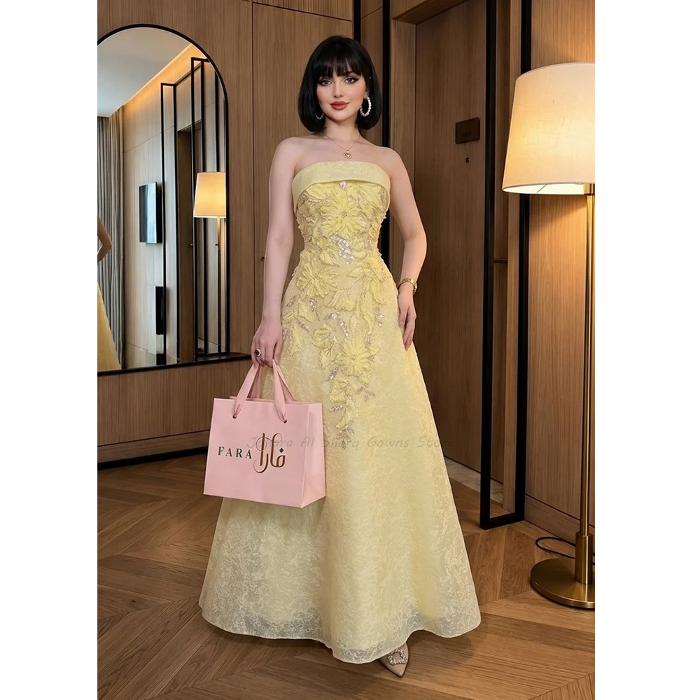 Embroidery Yellow Dress - Gaun Malam Model A Warna Kuning