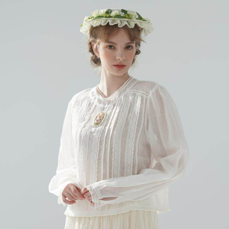 Blus Putih Tipis 100% Ramie 10 - Embroidery Rose ulasan dan harga