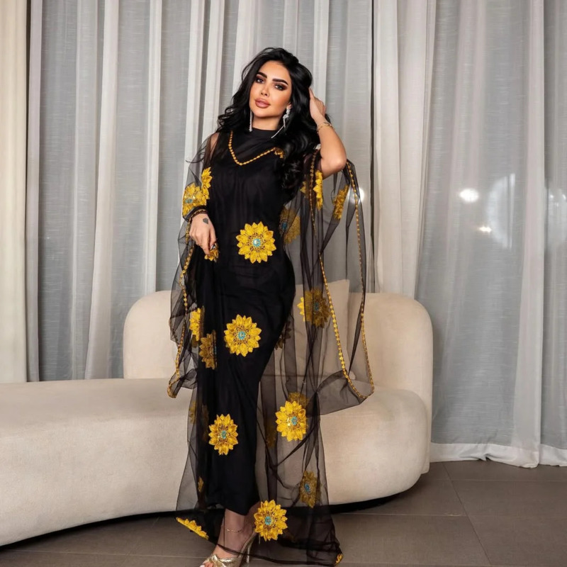 Gaun Maxi Bordir Motif Bunga u - Embroidery Yellow Dress ulasan dan harga