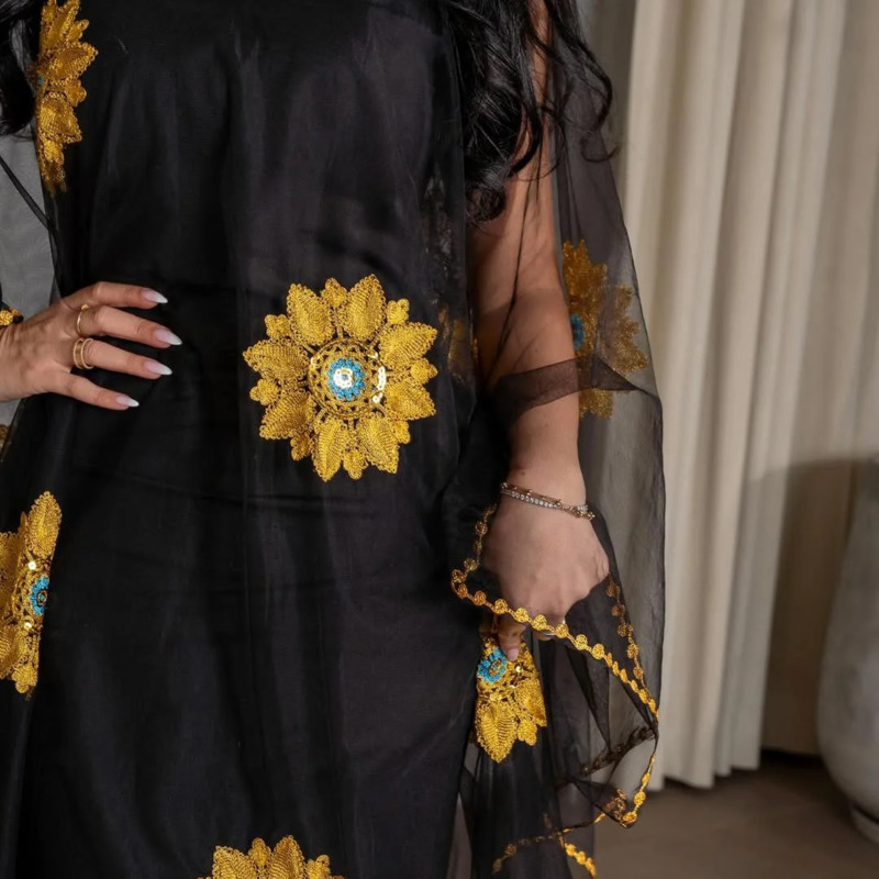 Gaun Maxi Bordir Motif Bunga u - Embroidery Yellow Dress ulasan dan harga