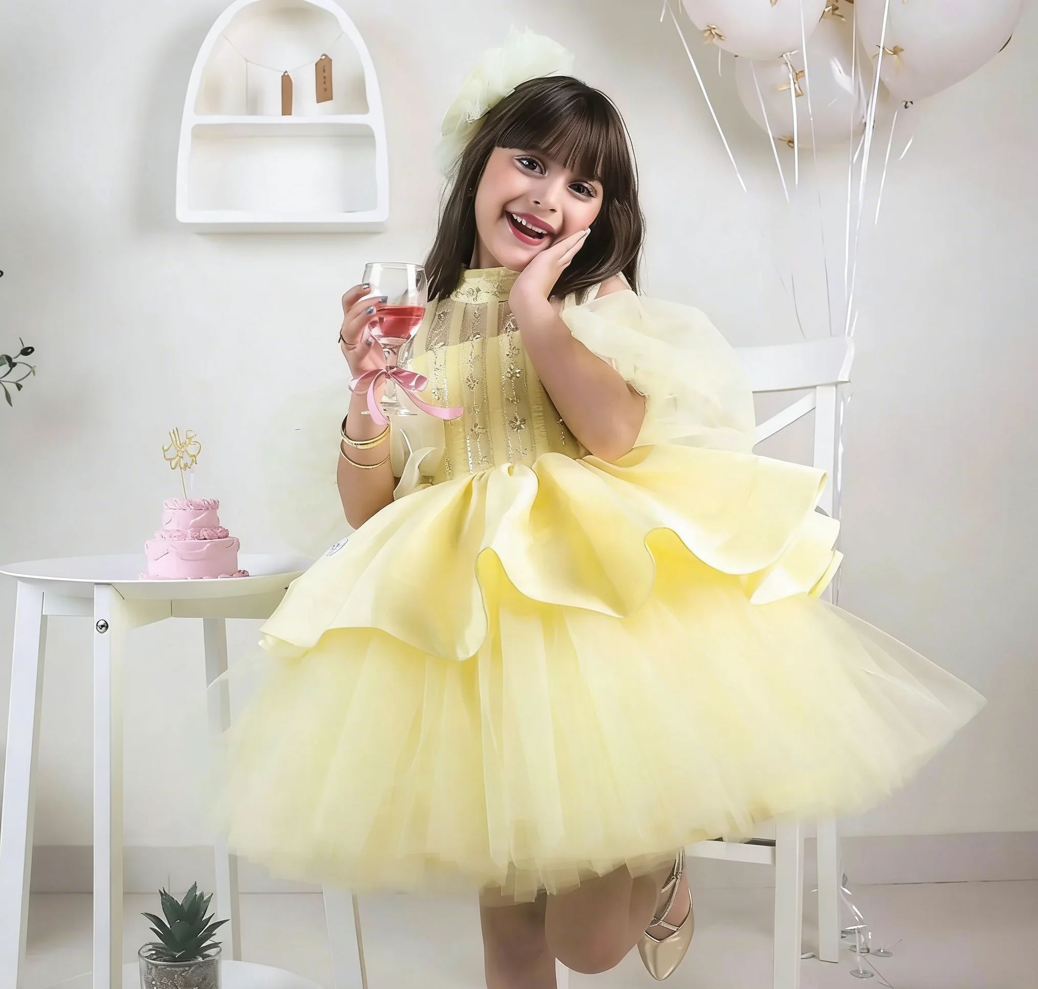 Gaun Gadis Bunga Kuning untuk  - Embroidery Yellow Dress ulasan dan harga