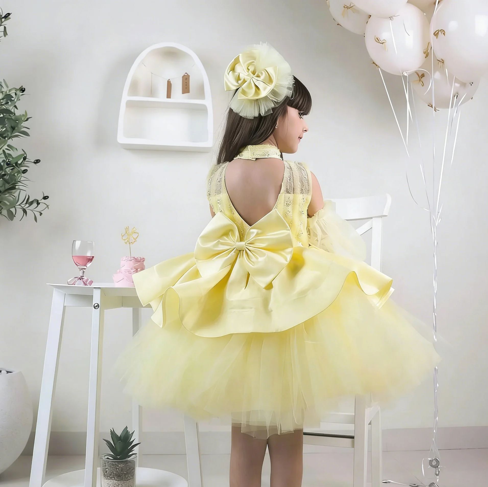 Gaun Gadis Bunga Kuning untuk  - Embroidery Yellow Dress ulasan dan harga