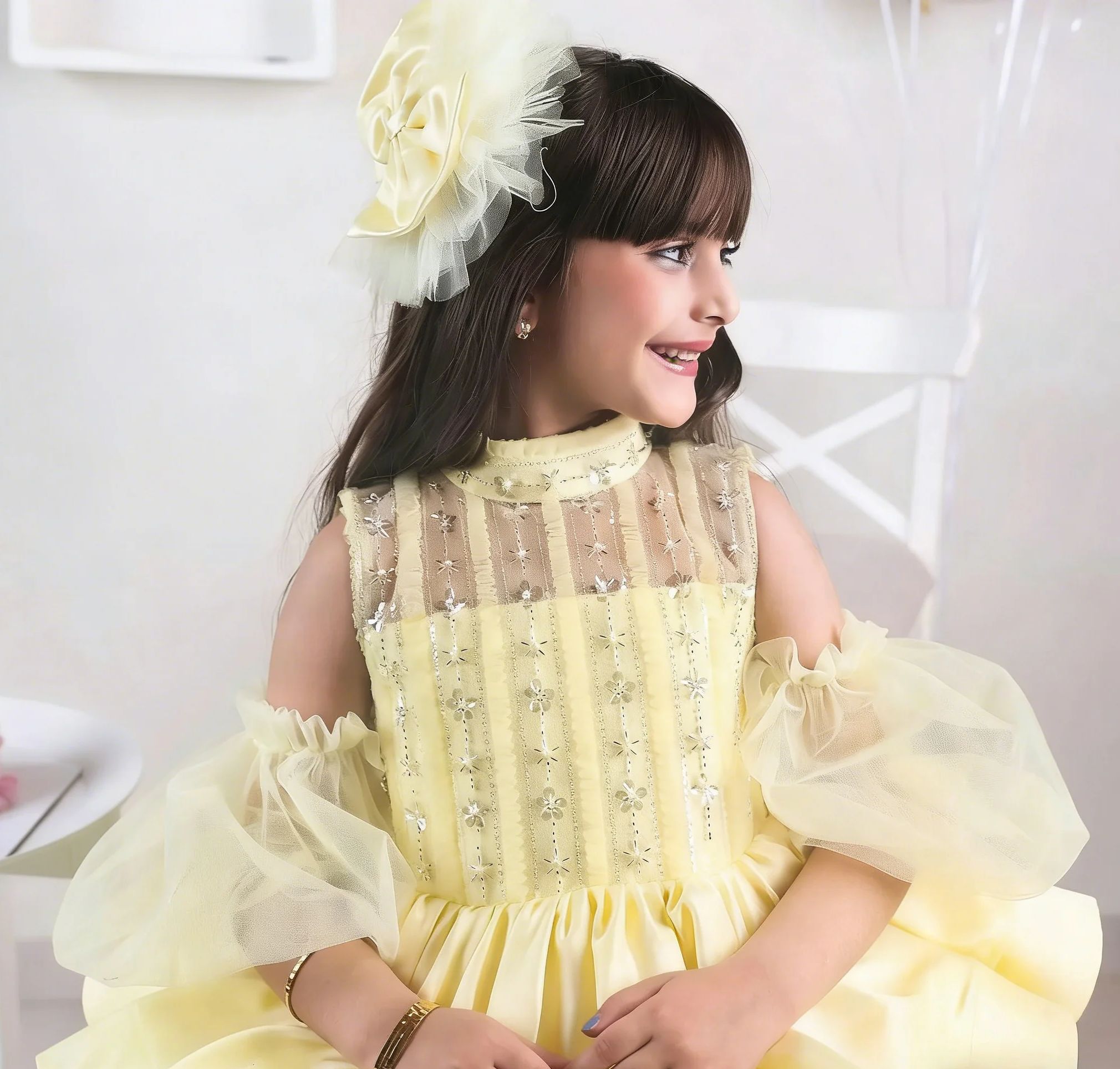 Gaun Gadis Bunga Kuning untuk  - Embroidery Yellow Dress ulasan dan harga