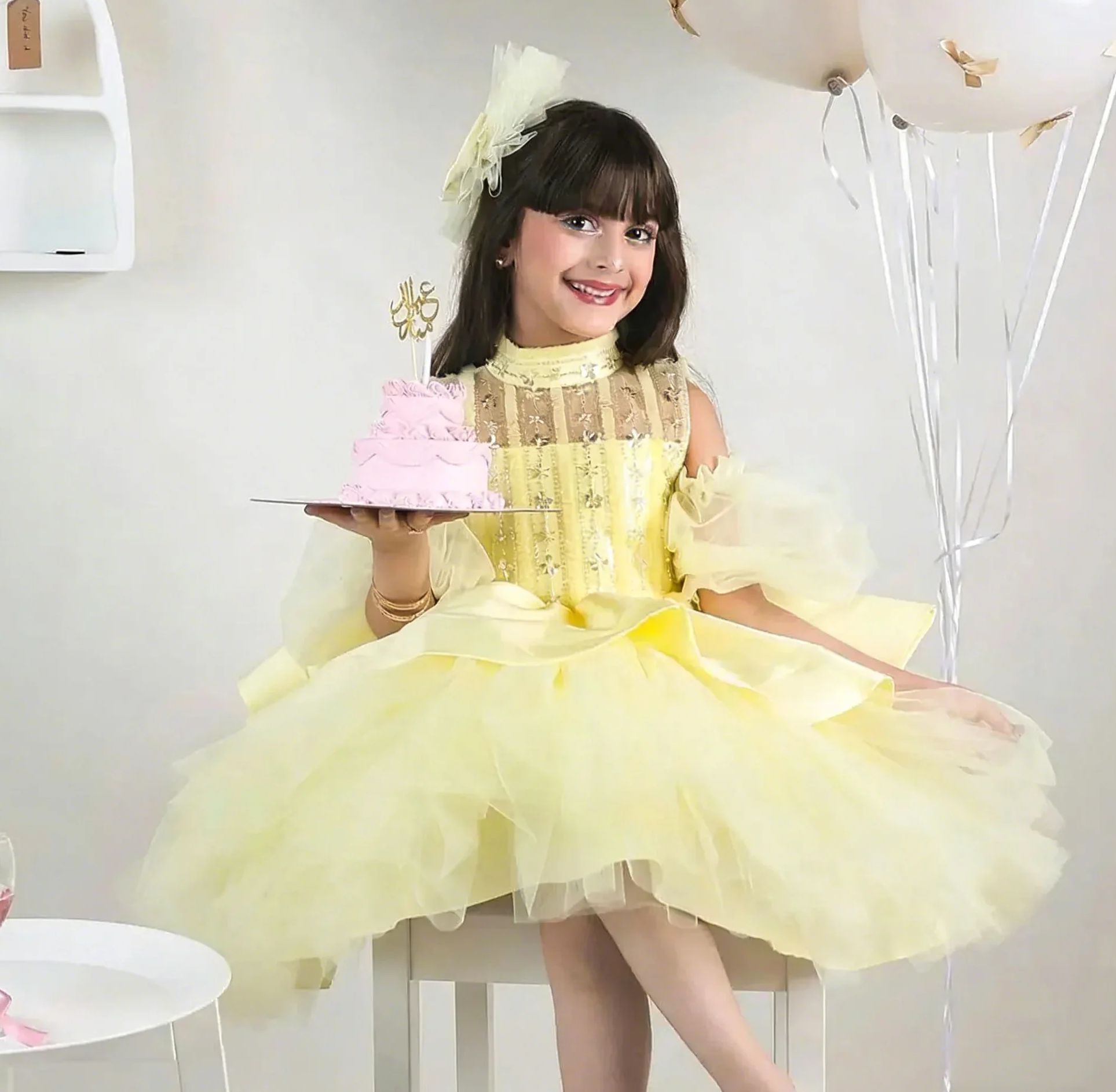 Gaun Gadis Bunga Kuning untuk  - Embroidery Yellow Dress ulasan dan harga