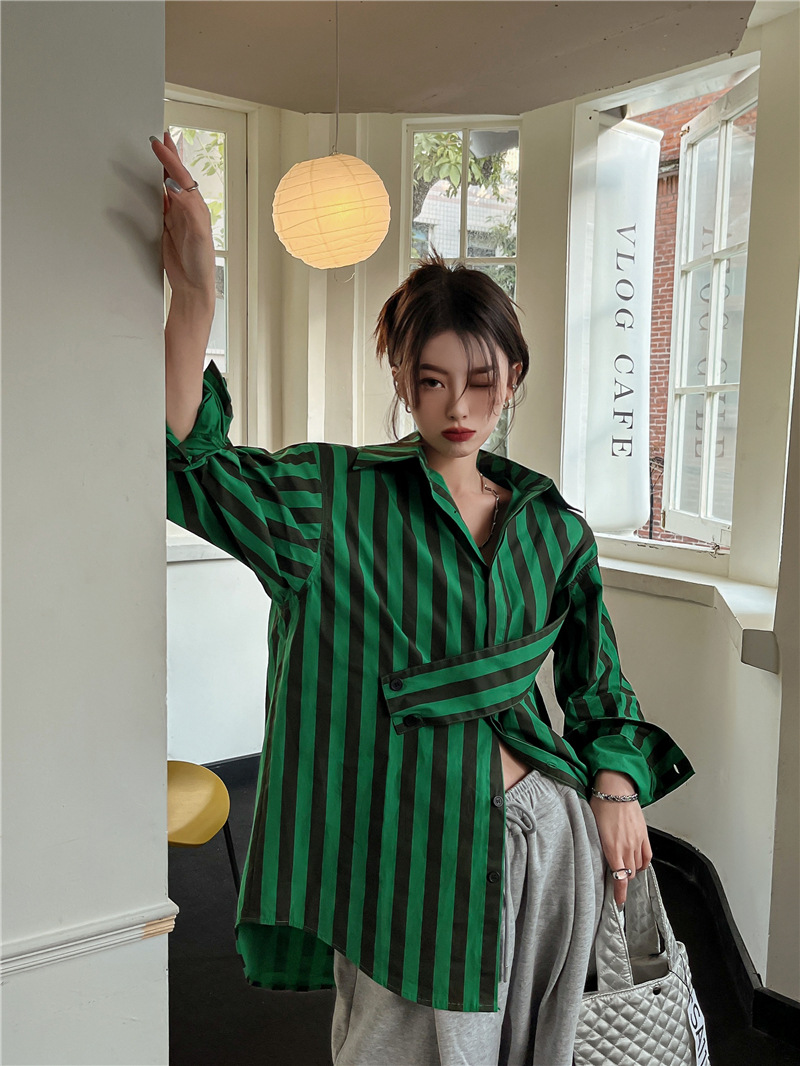 Kemeja bergaris Korea dengan k - Embroidery Online ulasan dan harga