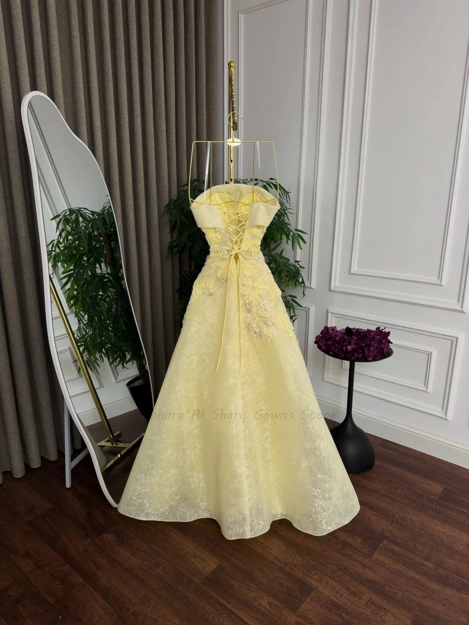 Gaun Malam Model A Warna Kunin - Embroidery Yellow Dress ulasan dan harga